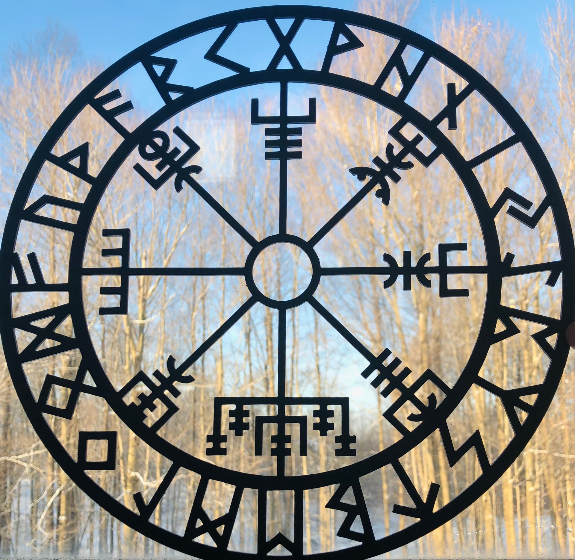 Round Viking Compass with Icelandic runes.