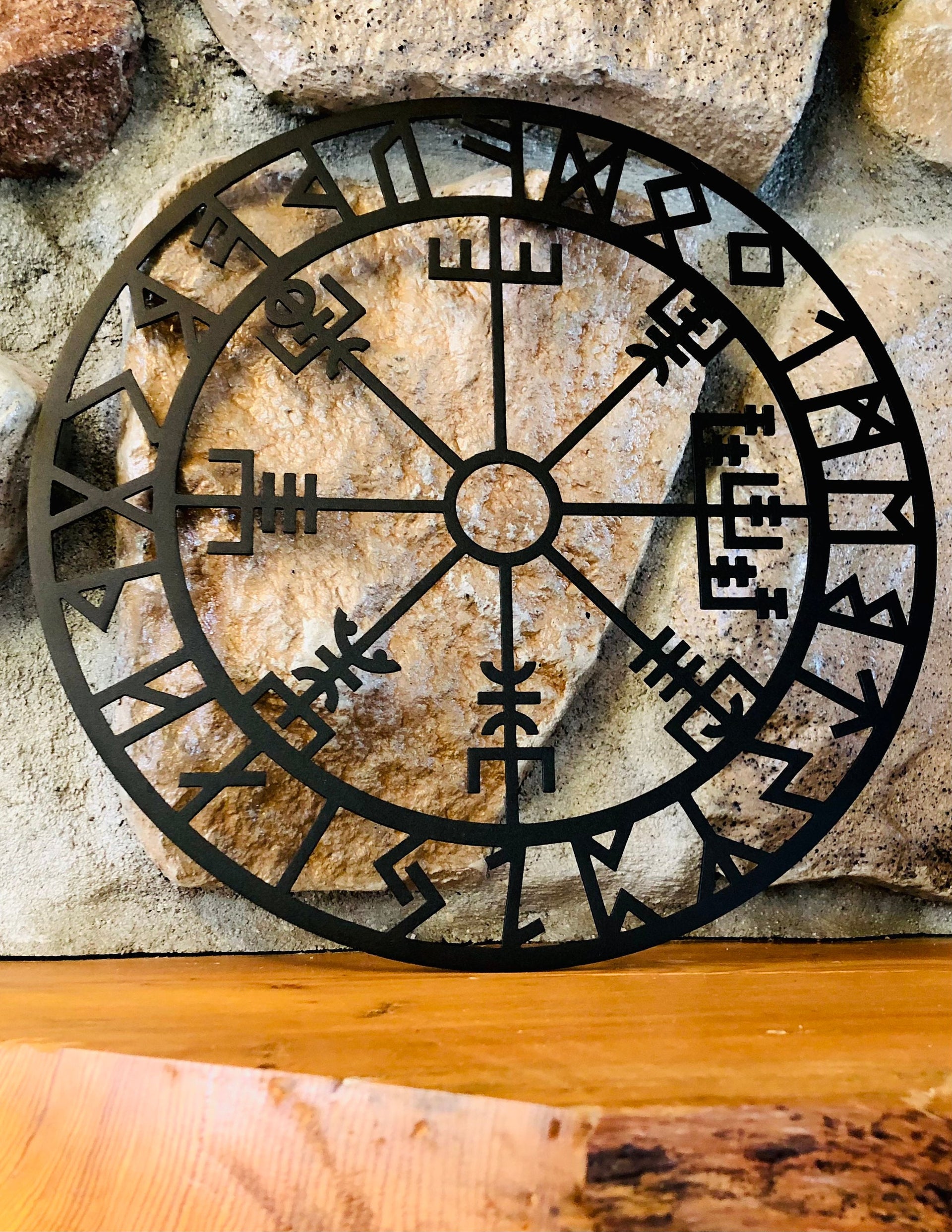 Vegvisir Rune Metal Wall Art – Viking Compass, Nordic Decor