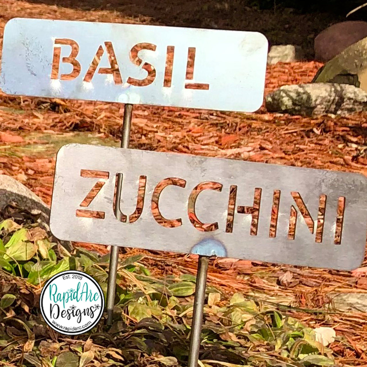 Metal Garden Row Marker Sign - Customizable Vegetable and Herb Sign with Stake - Metal Garden Art - Garden Plant Label - Garden Row Stake