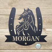 Custom Horse Name Sign: Metal Horseshoe Monogram, Western Farm Decor