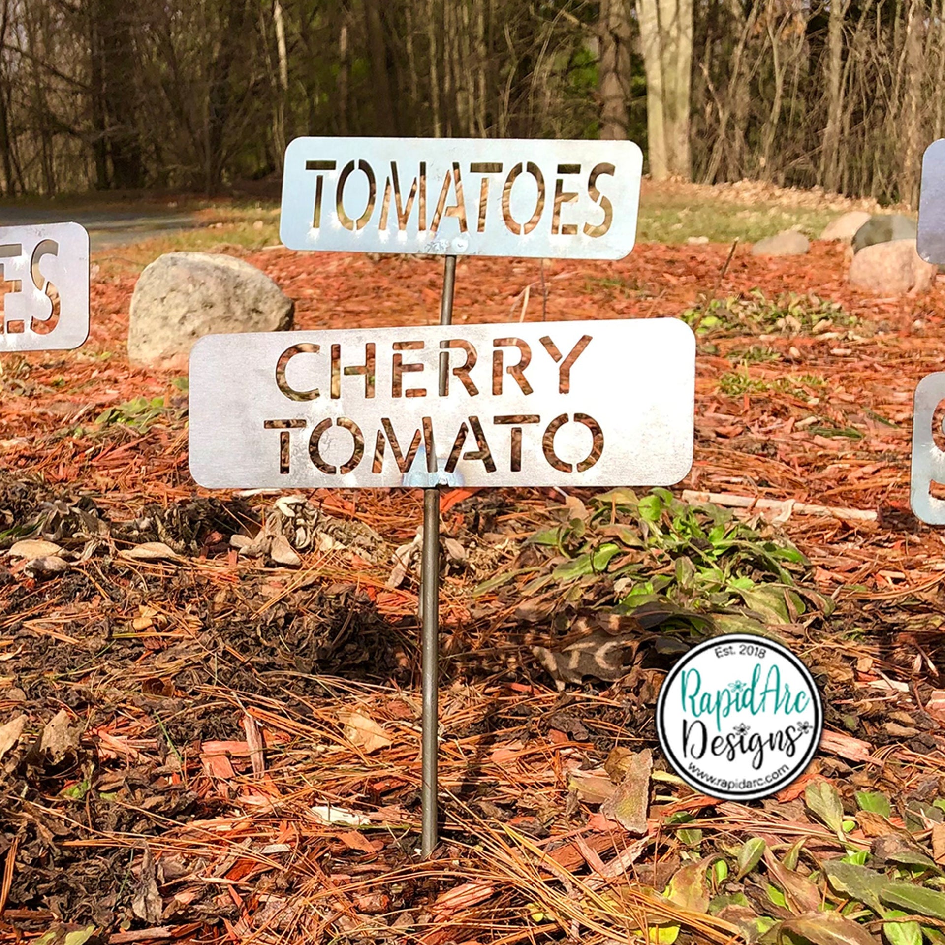 Metal Garden Row Marker Sign - Customizable Vegetable and Herb Sign with Stake - Metal Garden Art - Garden Plant Label - Garden Row Stake