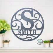 Personalized Metal Monogram Name Sign - Custom Family Name Sign - Photo Gallery Wall Decor - Front Door Hanger - Round Monogram Name Sign