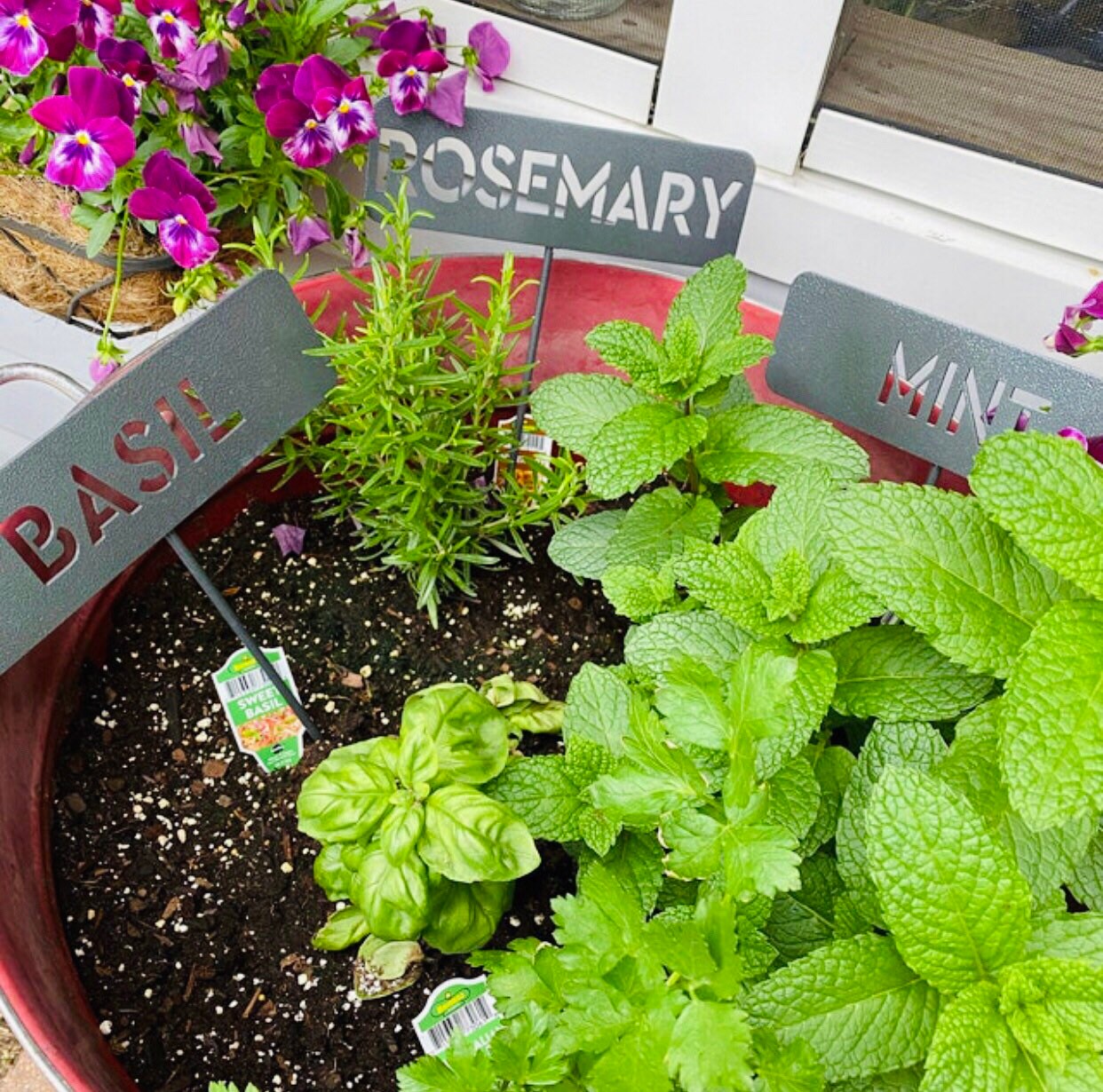 Metal Garden Row Marker Sign - Customizable Vegetable and Herb Sign with Stake - Metal Garden Art - Garden Plant Label - Garden Row Stake