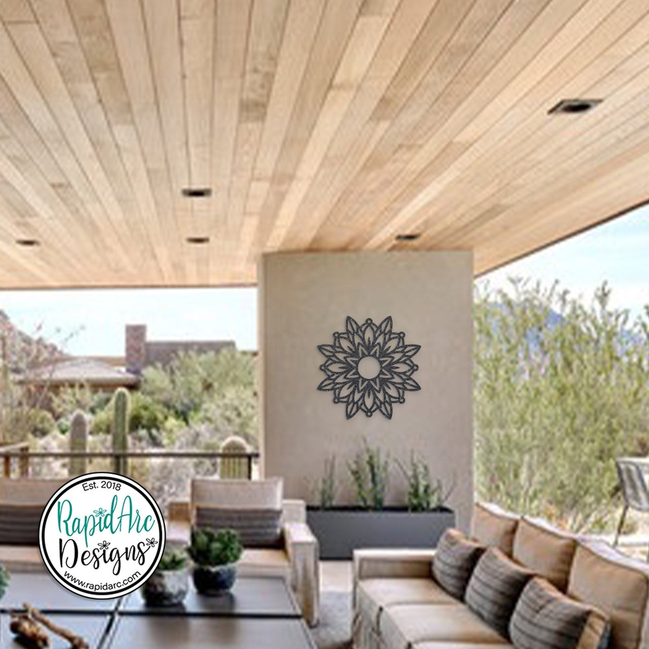 Laser cut metal wall art of a round Wildflower style Mandala.