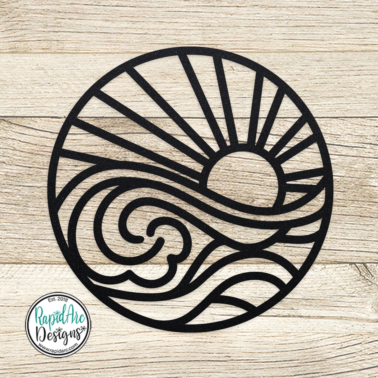 SUN and WAVES Metal Wall Ornament | Pool Sign | Outdoor Coastal Art | Lake or Beach House Sign | Patio Decor | Round Sun & Waves