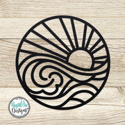 SUN and WAVES Metal Wall Ornament | Pool Sign | Outdoor Coastal Art | Lake or Beach House Sign | Patio Decor | Round Sun & Waves