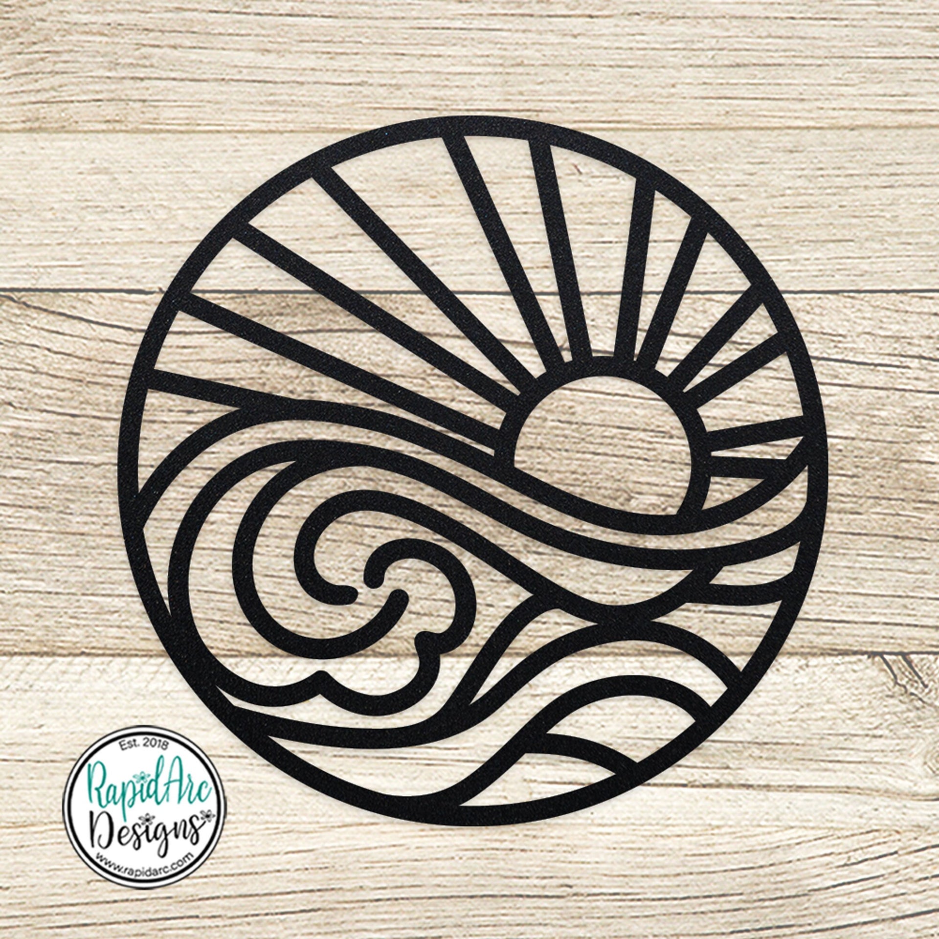 SUN and WAVES Metal Wall Ornament | Pool Sign | Outdoor Coastal Art | Lake or Beach House Sign | Patio Decor | Round Sun & Waves