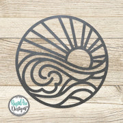 SUN and WAVES Metal Wall Ornament | Pool Sign | Outdoor Coastal Art | Lake or Beach House Sign | Patio Decor | Round Sun & Waves