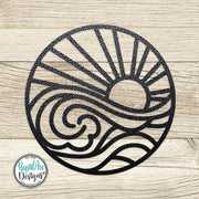 SUN and WAVES Metal Wall Ornament | Pool Sign | Outdoor Coastal Art | Lake or Beach House Sign | Patio Decor | Round Sun & Waves