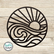 SUN and WAVES Metal Wall Ornament | Pool Sign | Outdoor Coastal Art | Lake or Beach House Sign | Patio Decor | Round Sun & Waves