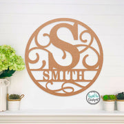 Personalized Metal Monogram Name Sign - Custom Family Name Sign - Photo Gallery Wall Decor - Front Door Hanger - Round Monogram Name Sign