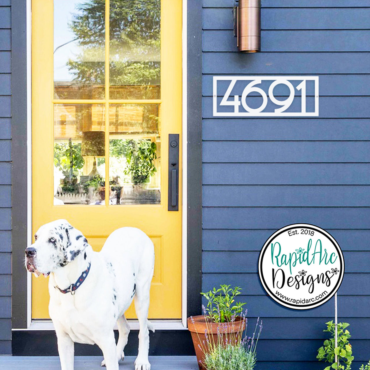Mid Century Modern Framed Metal House Number Sign