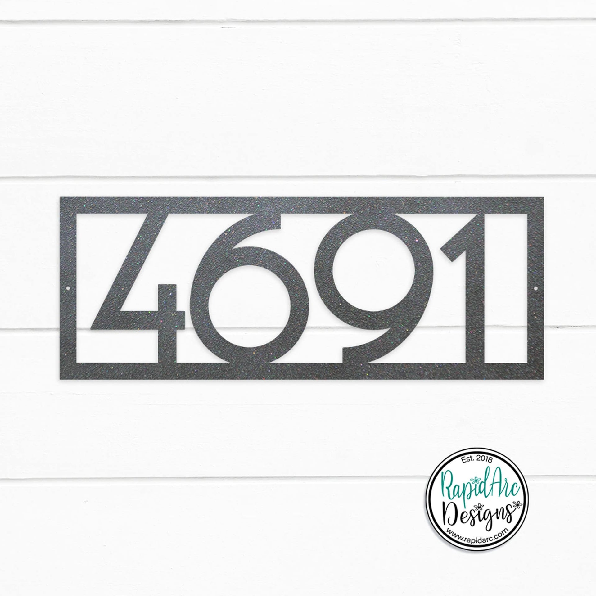 Mid Century Modern Framed Metal House Number Sign