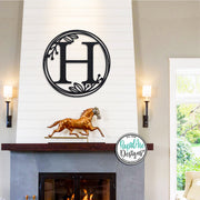 Metal Monogram Wreath - Circle Letter Monogram Sign with Leaves - Gallery Wall Decor - Front Door Hanger - Round Monogram Initial WREATH