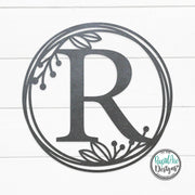 Metal Monogram Wreath - Circle Letter Monogram Sign with Leaves - Gallery Wall Decor - Front Door Hanger - Round Monogram Initial WREATH