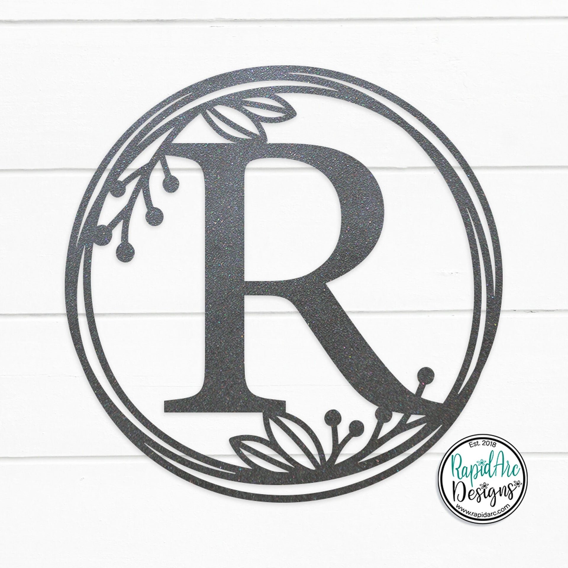 Metal Monogram Wreath - Circle Letter Monogram Sign with Leaves - Gallery Wall Decor - Front Door Hanger - Round Monogram Initial WREATH