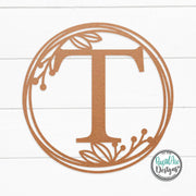 Metal Monogram Wreath - Circle Letter Monogram Sign with Leaves - Gallery Wall Decor - Front Door Hanger - Round Monogram Initial WREATH