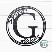 Metal Monogram Wreath - Circle Letter Monogram Sign with Leaves - Gallery Wall Decor - Front Door Hanger - Round Monogram Initial WREATH