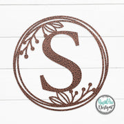 Metal Monogram Wreath - Circle Letter Monogram Sign with Leaves - Gallery Wall Decor - Front Door Hanger - Round Monogram Initial WREATH