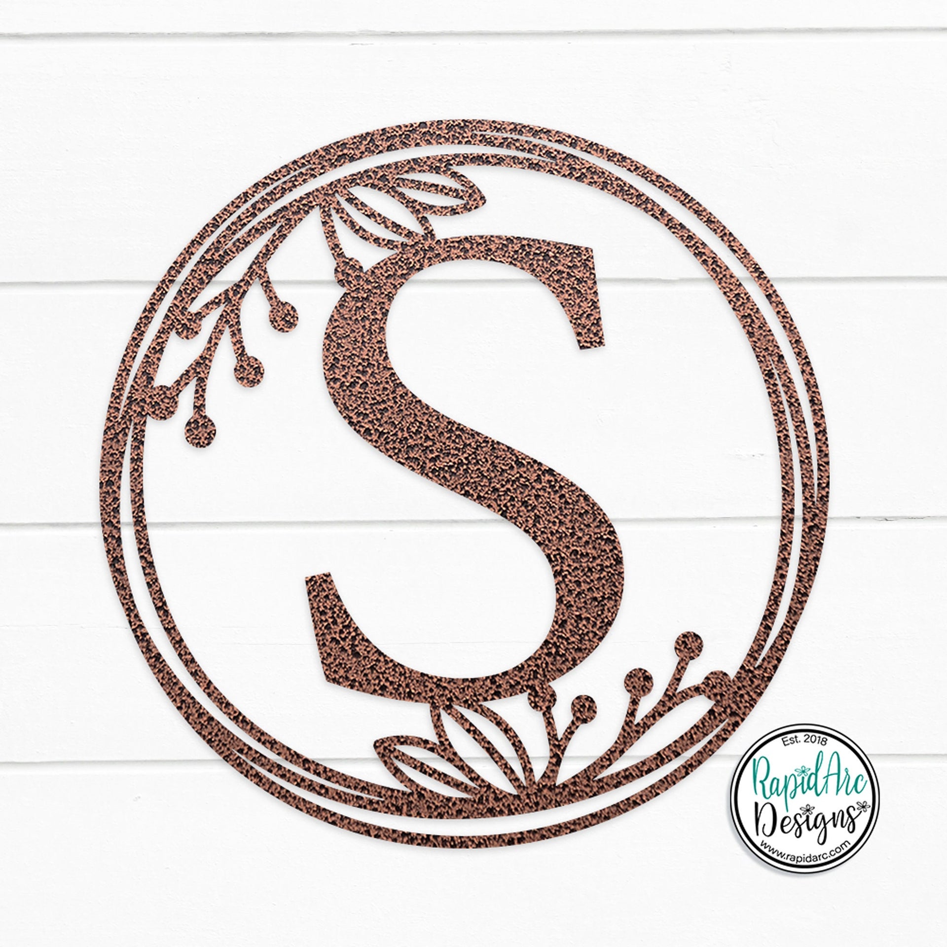 Metal Monogram Wreath - Circle Letter Monogram Sign with Leaves - Gallery Wall Decor - Front Door Hanger - Round Monogram Initial WREATH