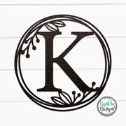 Metal Monogram Wreath - Circle Letter Monogram Sign with Leaves - Gallery Wall Decor - Front Door Hanger - Round Monogram Initial WREATH