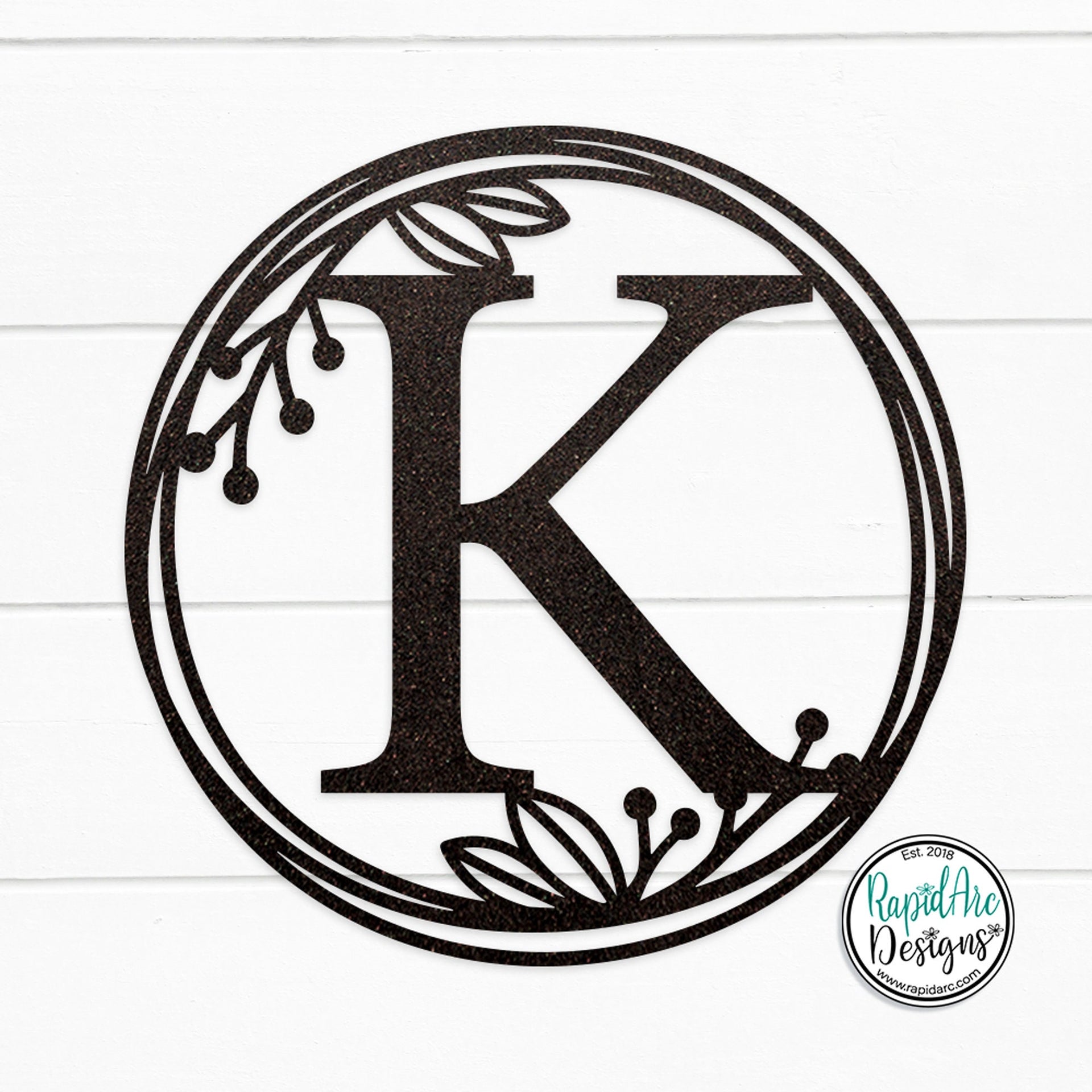 Metal Monogram Wreath - Circle Letter Monogram Sign with Leaves - Gallery Wall Decor - Front Door Hanger - Round Monogram Initial WREATH