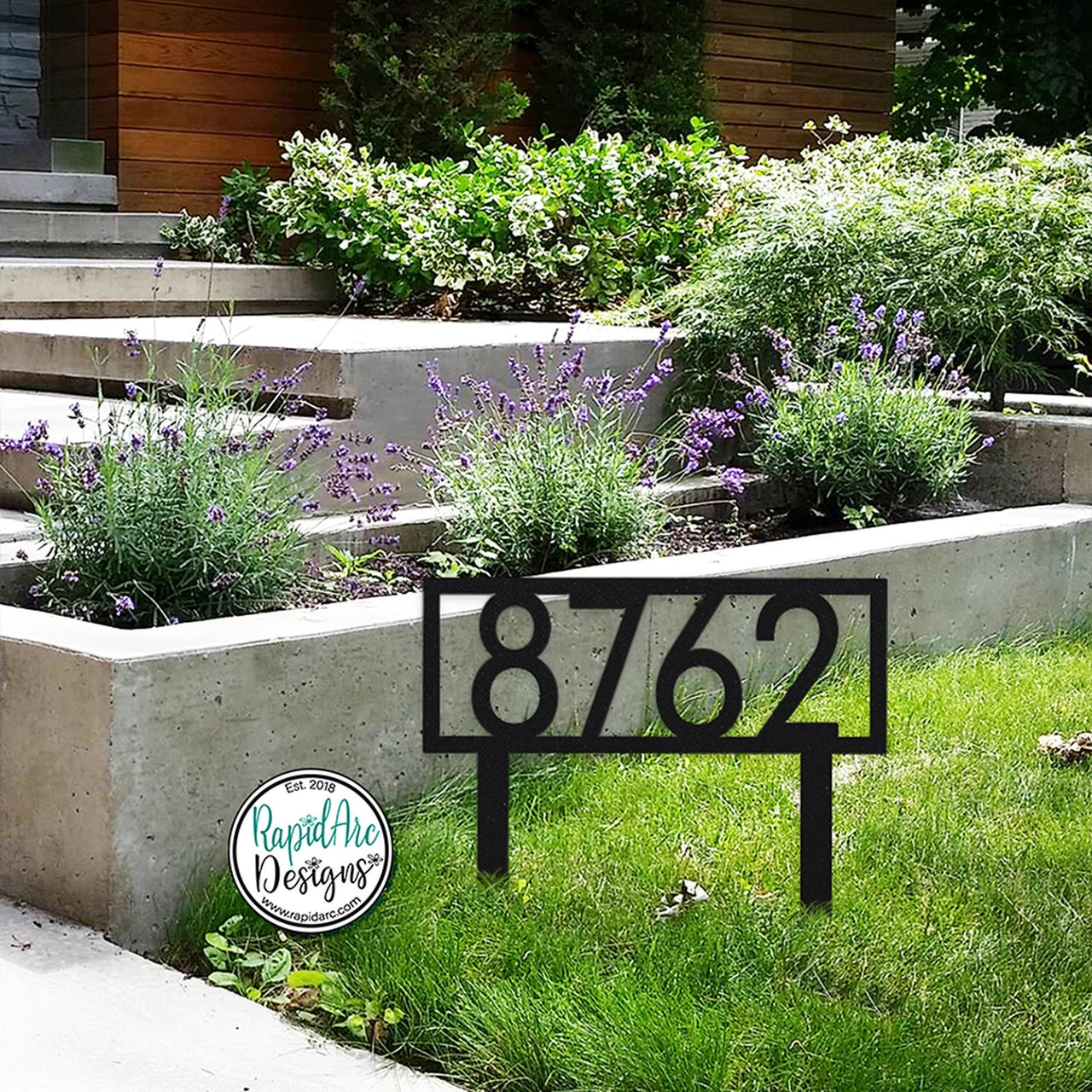 Modern Metal House Number Sign with Stakes | Modern Deco Font Address Sign | Elegant Front Yard Decor