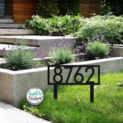 Modern Metal House Number Sign with Stakes | Modern Deco Font Address Sign | Elegant Front Yard Decor