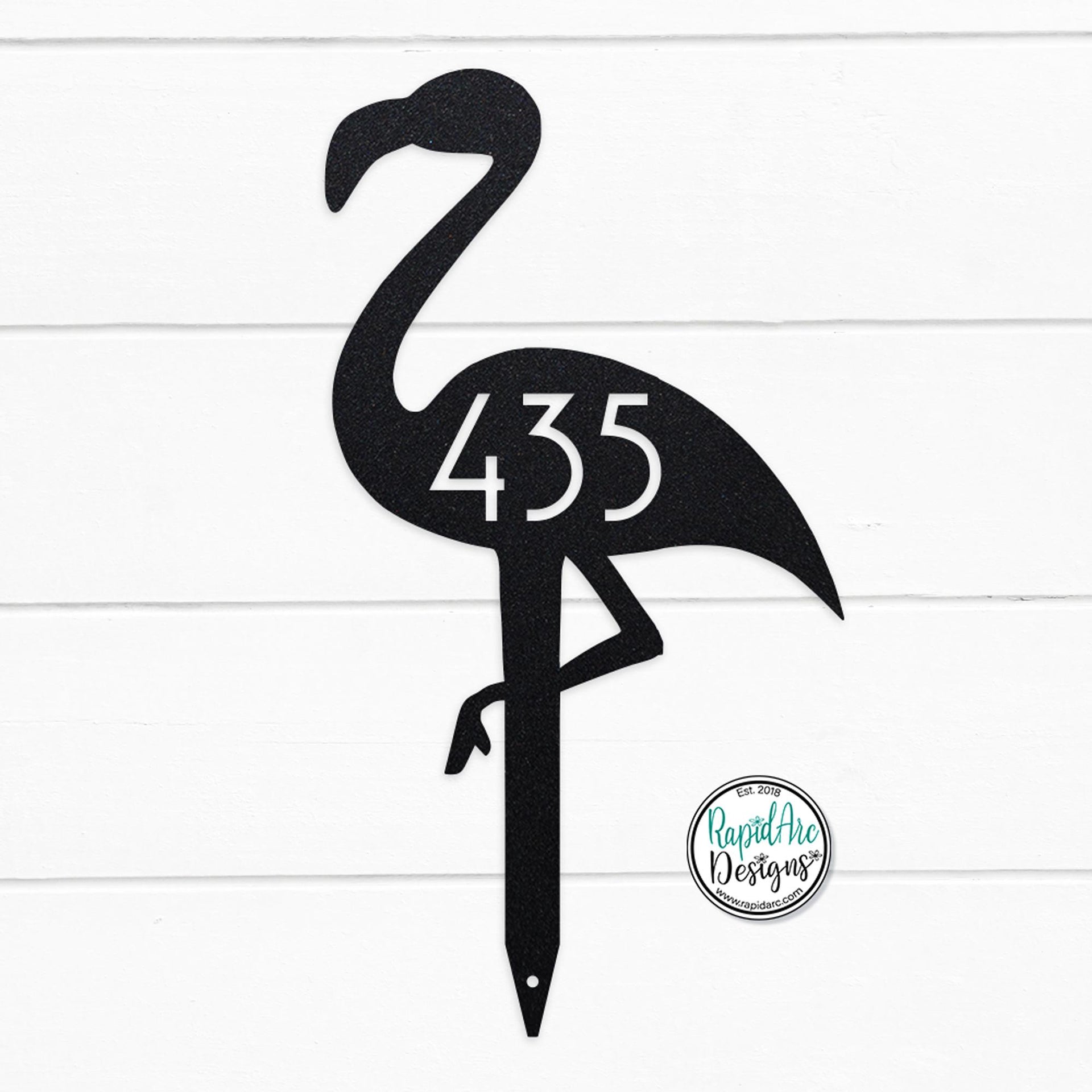 Mid Century Modern Flamingo Address Sign | Metal Lawn Stake