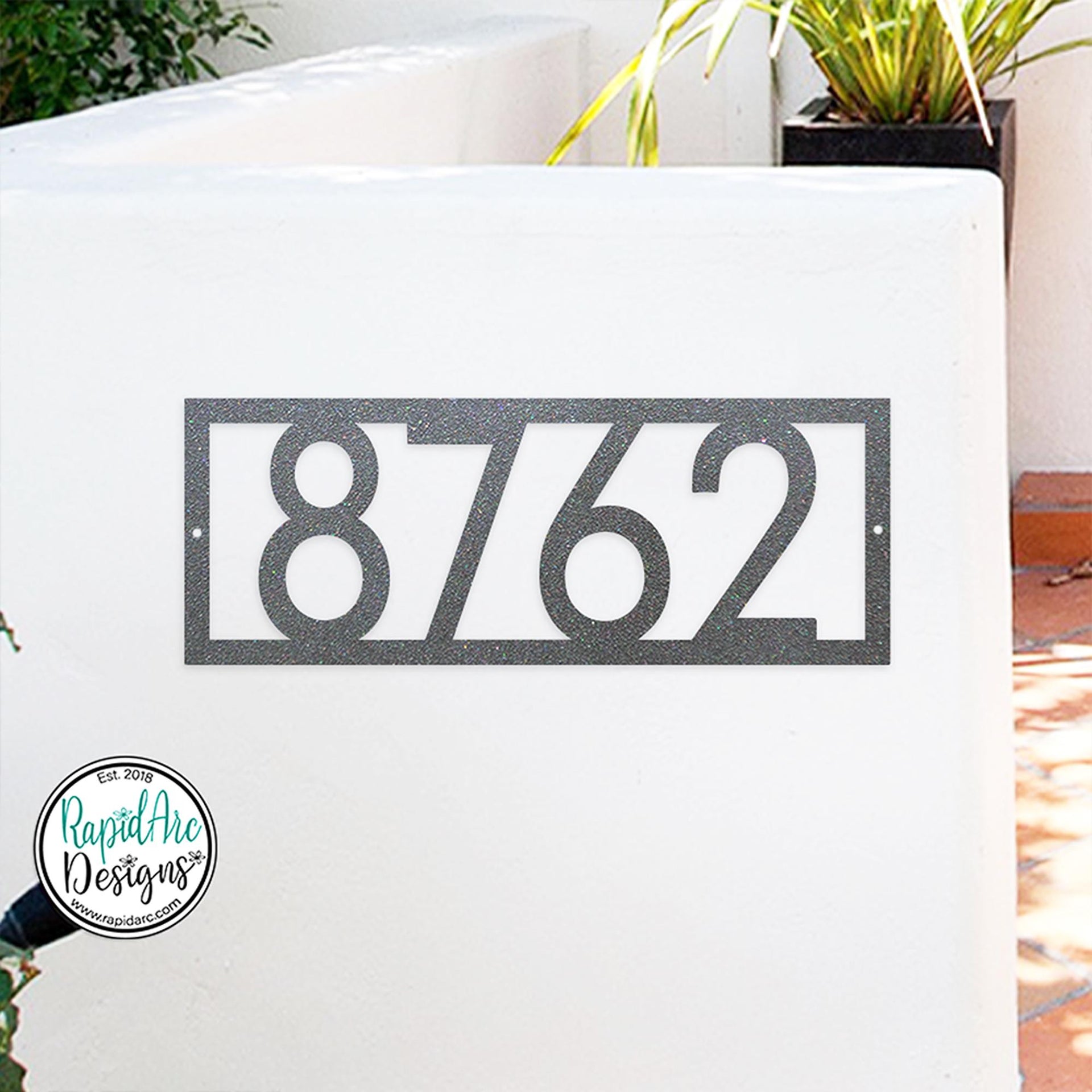 Framed Metal Address Sign | Modern Deco House Numbers
