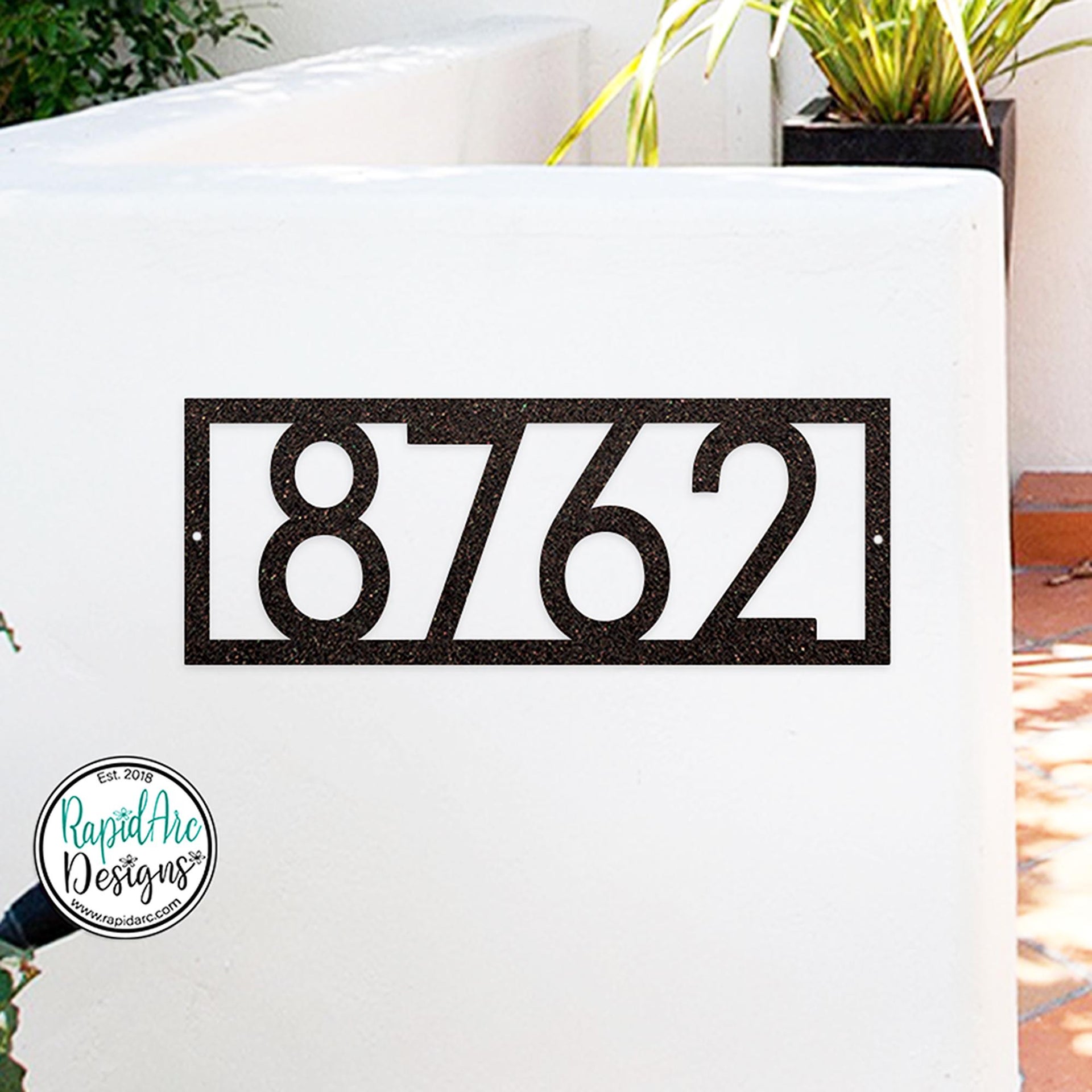 Framed Metal Address Sign | Modern Deco House Numbers