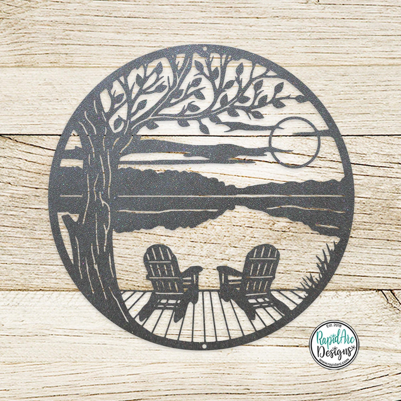LAKESIDE Dock & Chairs Scene | Metal Outdoor Wall Art | Camper RV Decor | River or Lake House Decor | Custom Metal Sign | Housewarming Gift