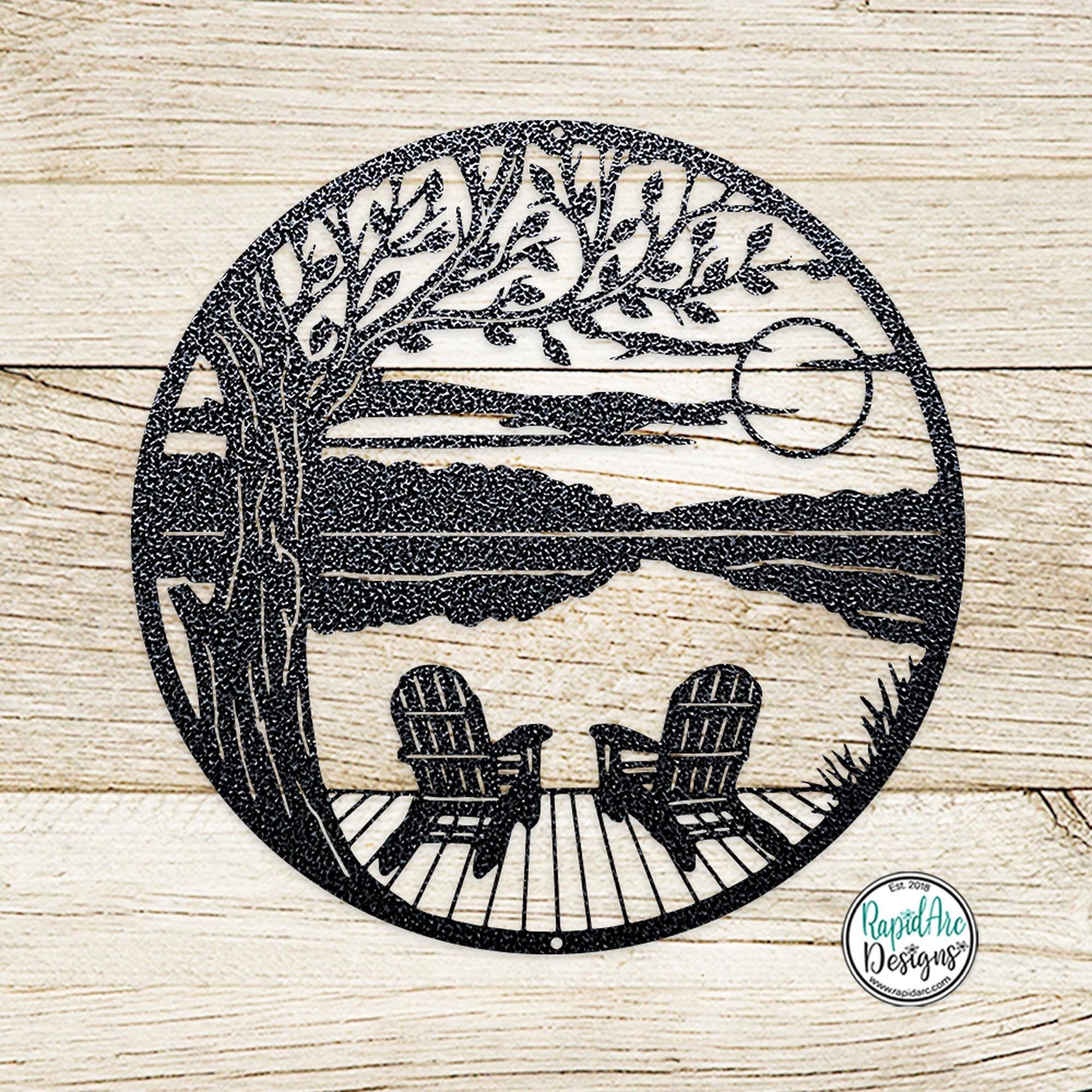 LAKESIDE Dock & Chairs Scene | Metal Outdoor Wall Art | Camper RV Decor | River or Lake House Decor | Custom Metal Sign | Housewarming Gift