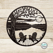 LAKESIDE Dock & Chairs Scene | Metal Outdoor Wall Art | Camper RV Decor | River or Lake House Decor | Custom Metal Sign | Housewarming Gift
