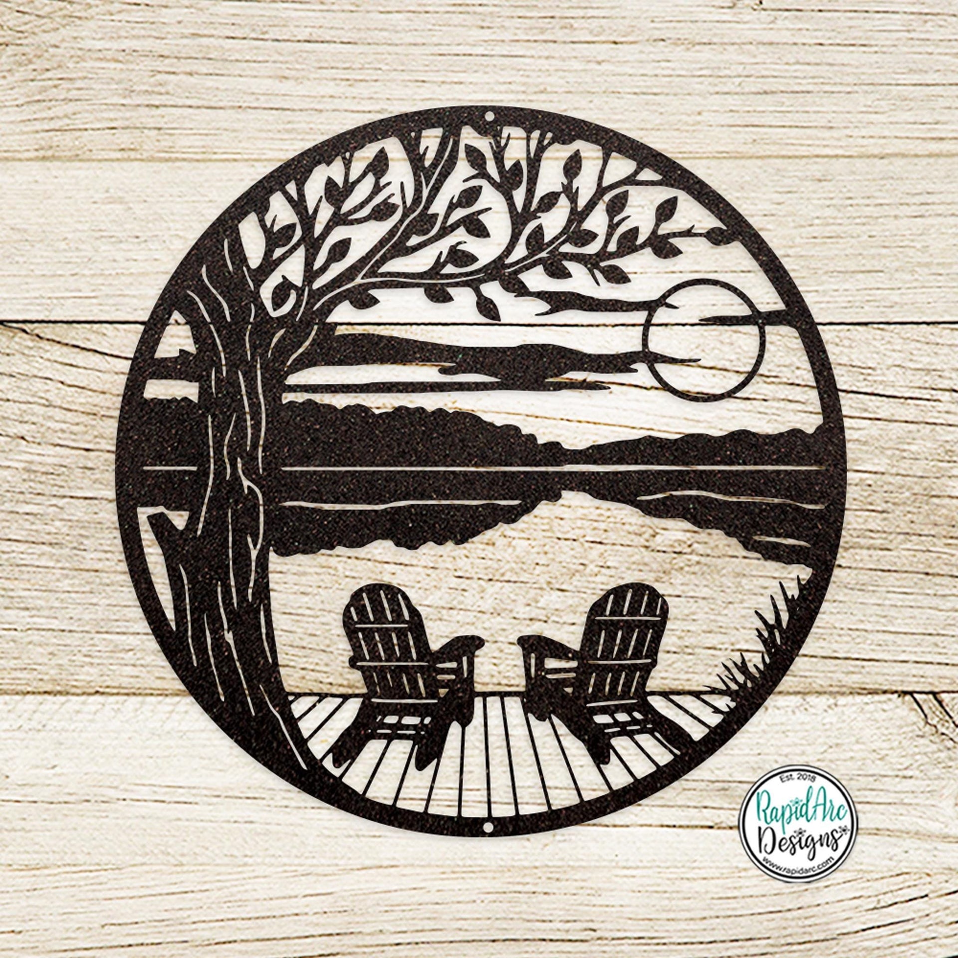 LAKESIDE Dock & Chairs Scene | Metal Outdoor Wall Art | Camper RV Decor | River or Lake House Decor | Custom Metal Sign | Housewarming Gift