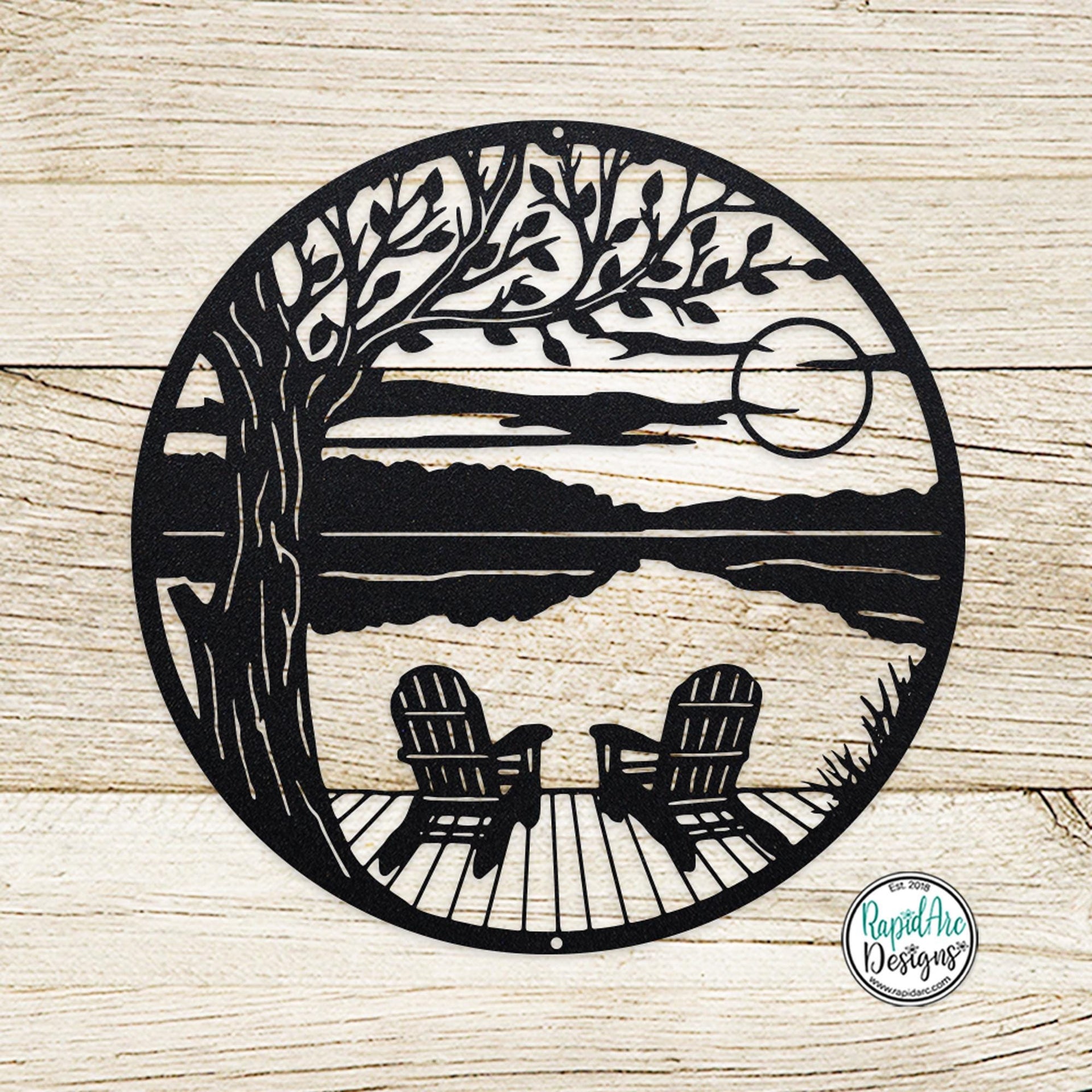 LAKESIDE Dock & Chairs Scene | Metal Outdoor Wall Art | Camper RV Decor | River or Lake House Decor | Custom Metal Sign | Housewarming Gift