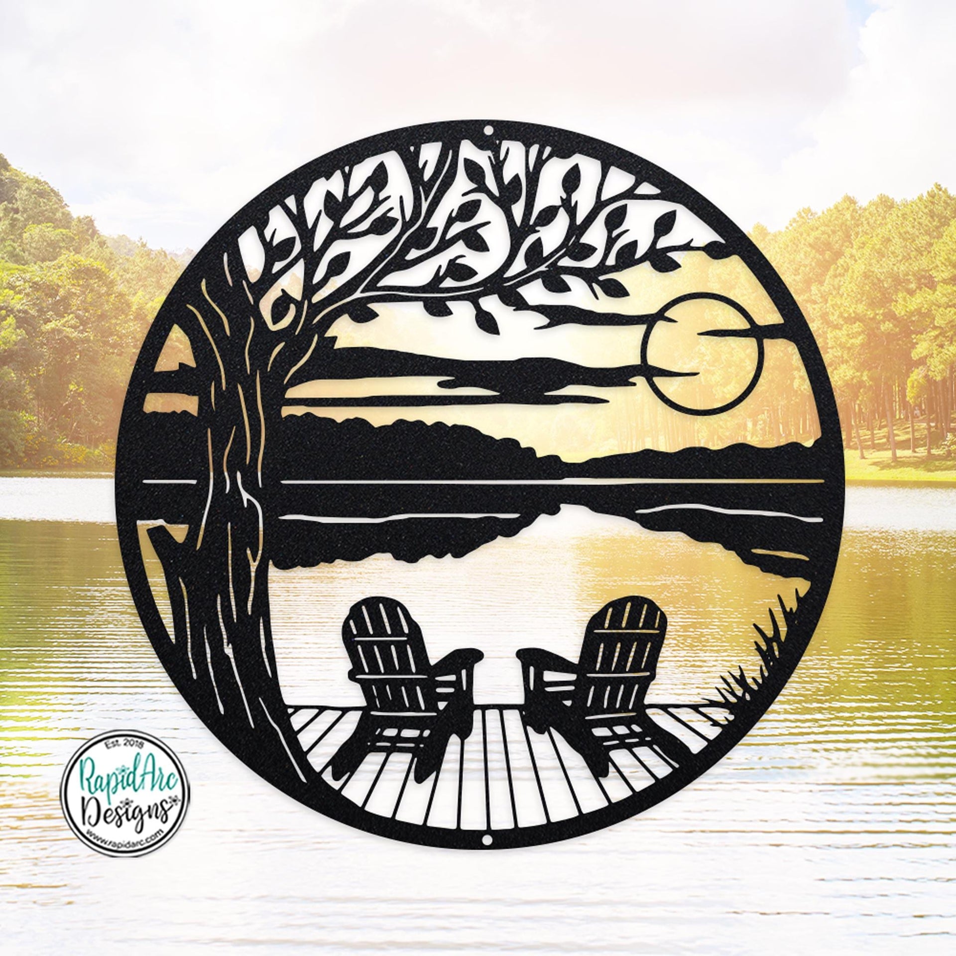 LAKESIDE Dock & Chairs Scene | Metal Outdoor Wall Art | Camper RV Decor | River or Lake House Decor | Custom Metal Sign | Housewarming Gift
