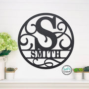Personalized Metal Monogram Name Sign - Custom Family Name Sign - Photo Gallery Wall Decor - Front Door Hanger - Round Monogram Name Sign