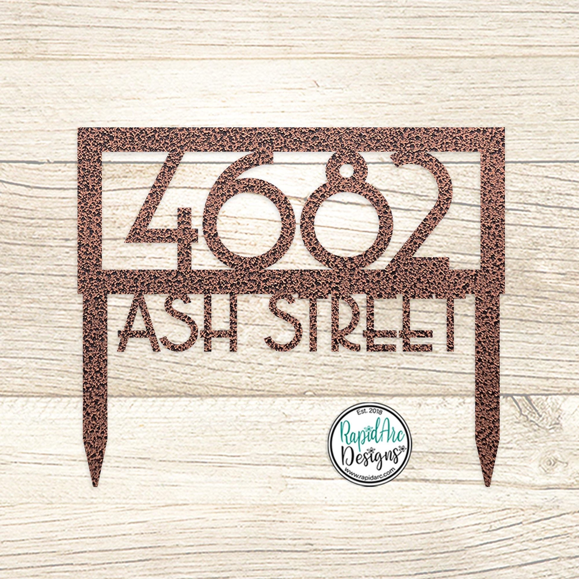 Framed MCM Metal Address Sign with Stakes | Mid Century Modern House Number