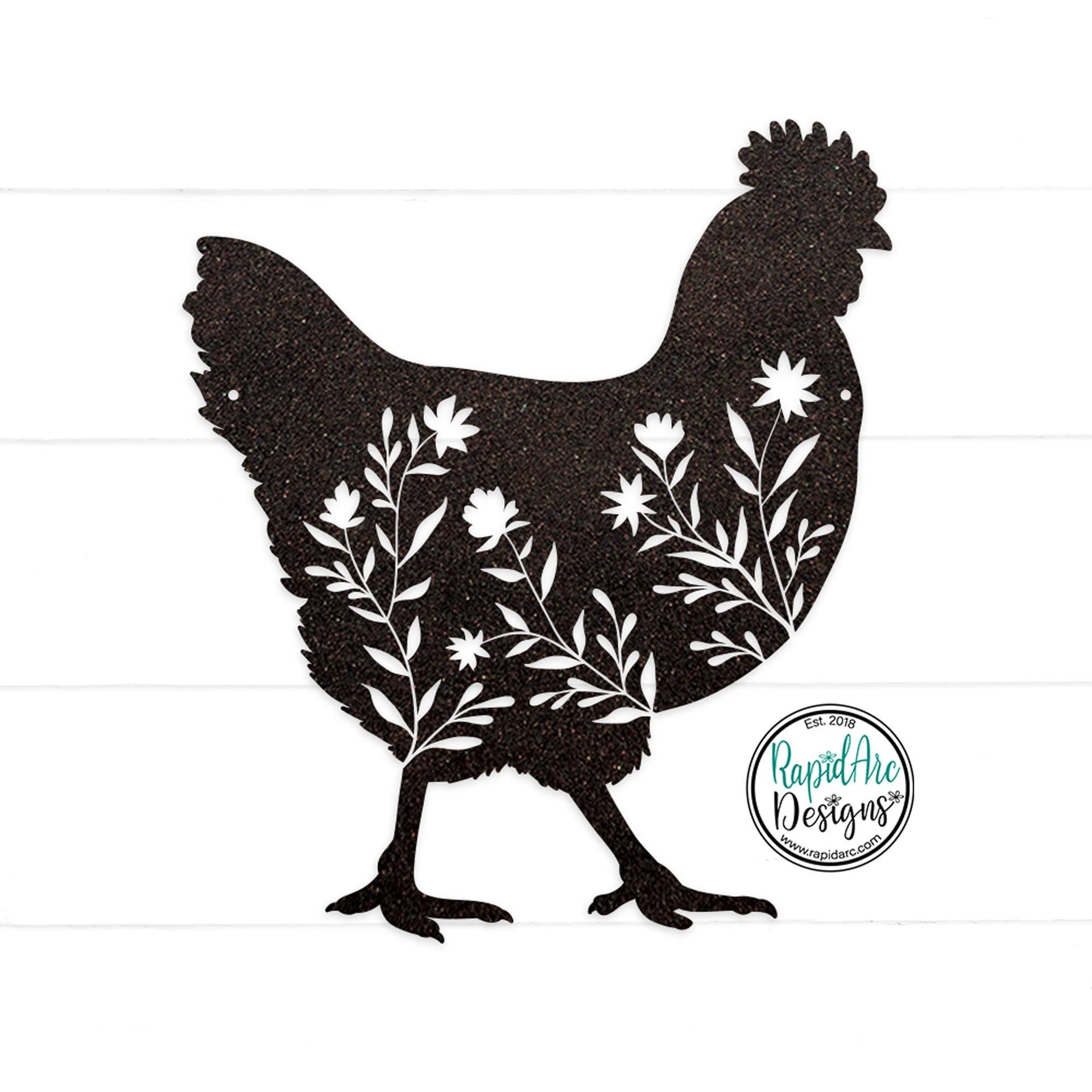 Floral Chicken Metal Wall Art | 14 Gauge Steel Farmhouse Decor