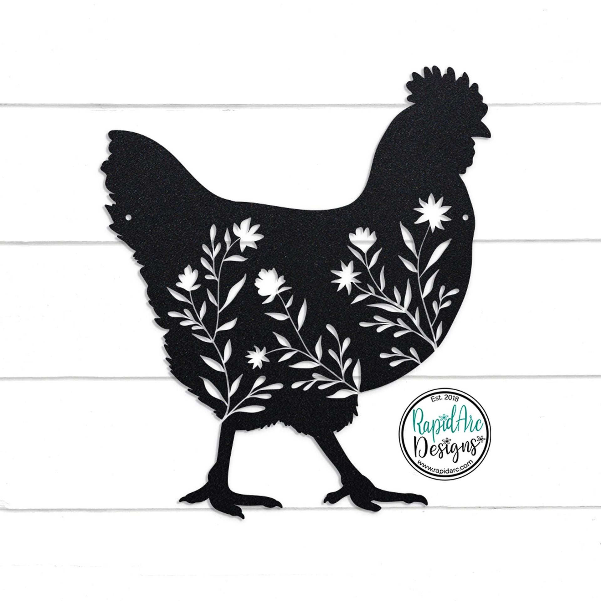 Floral Chicken Metal Wall Art | 14 Gauge Steel Farmhouse Decor