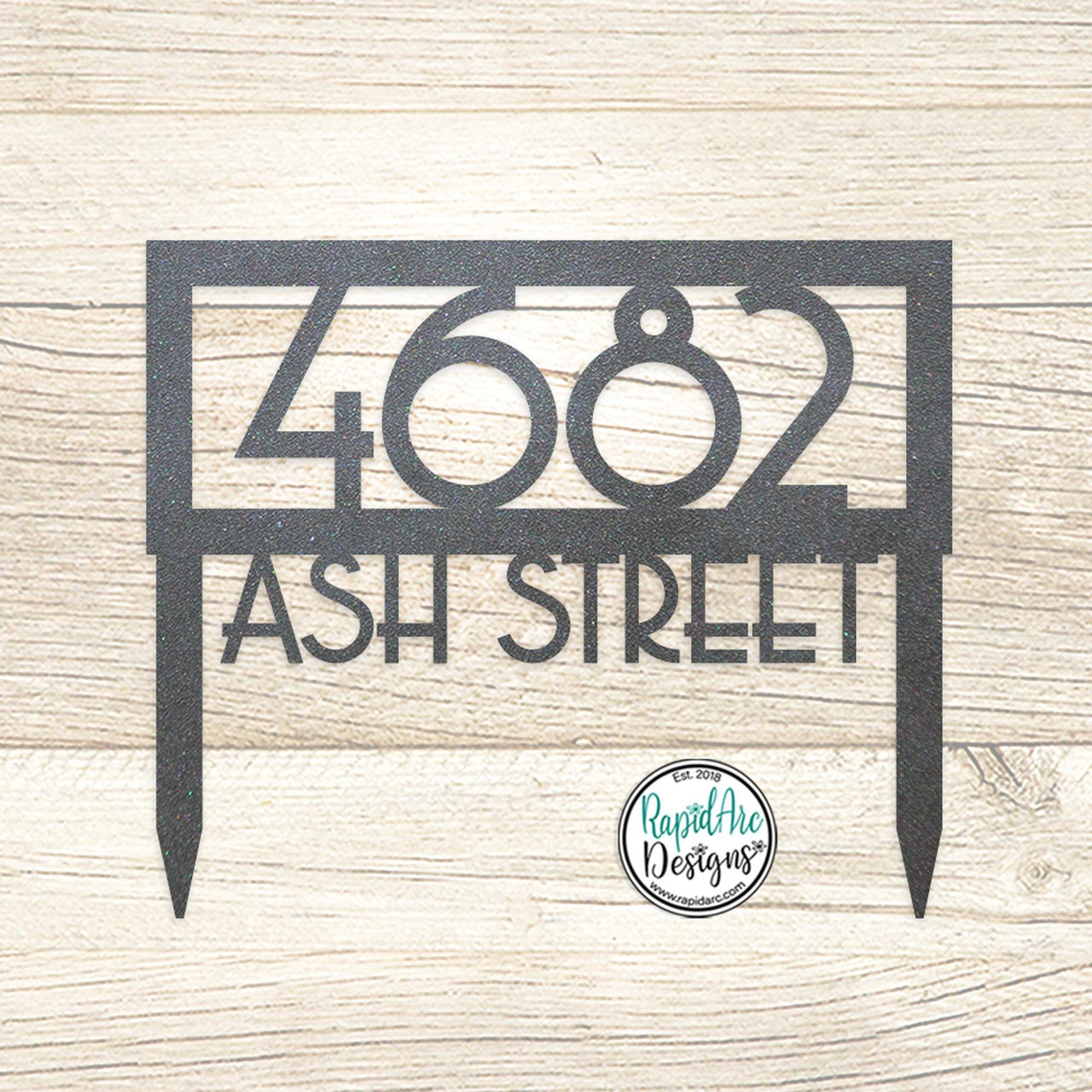 Framed MCM Metal Address Sign with Stakes | Mid Century Modern House Number