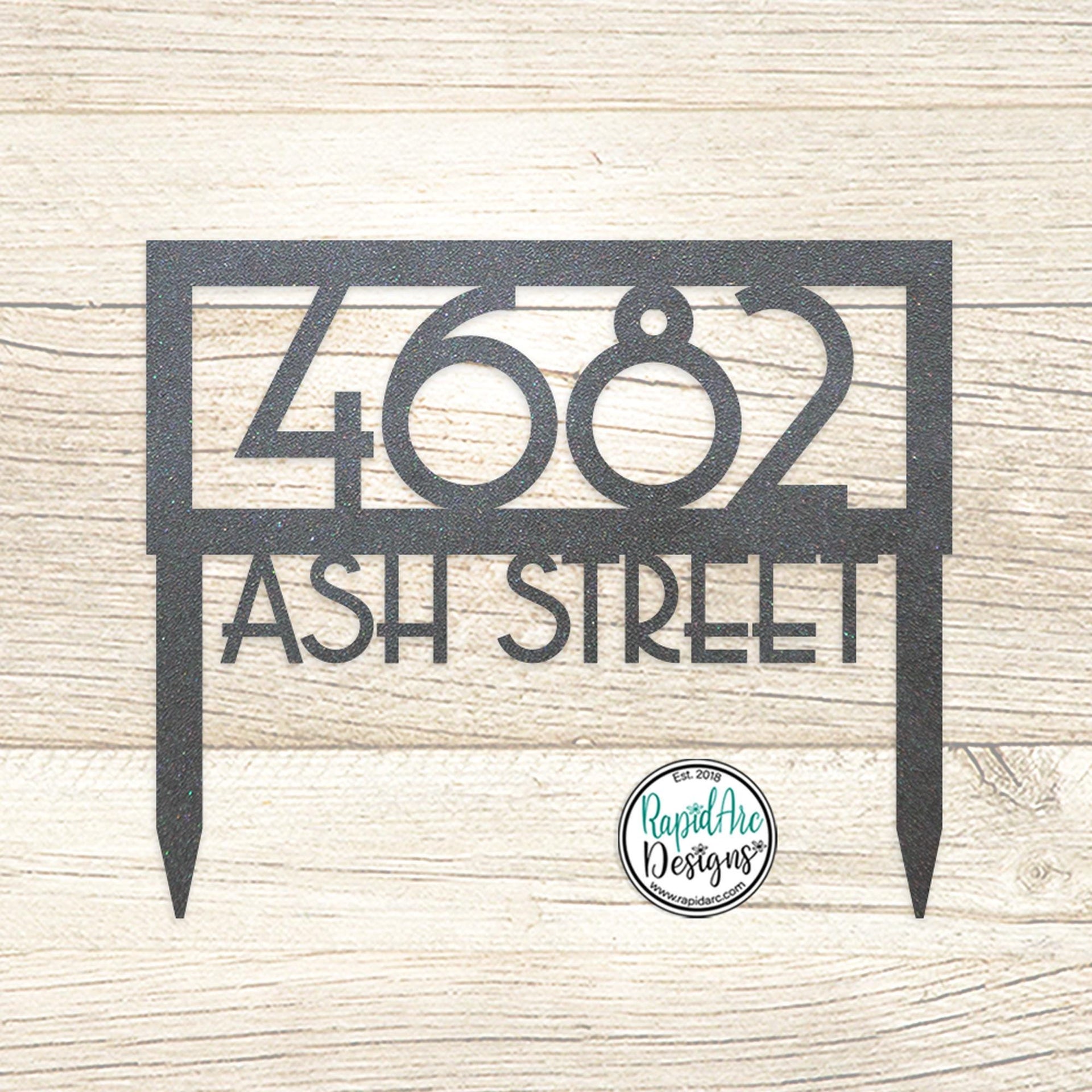 Framed MCM Metal Address Sign with Stakes | Mid Century Modern House Number