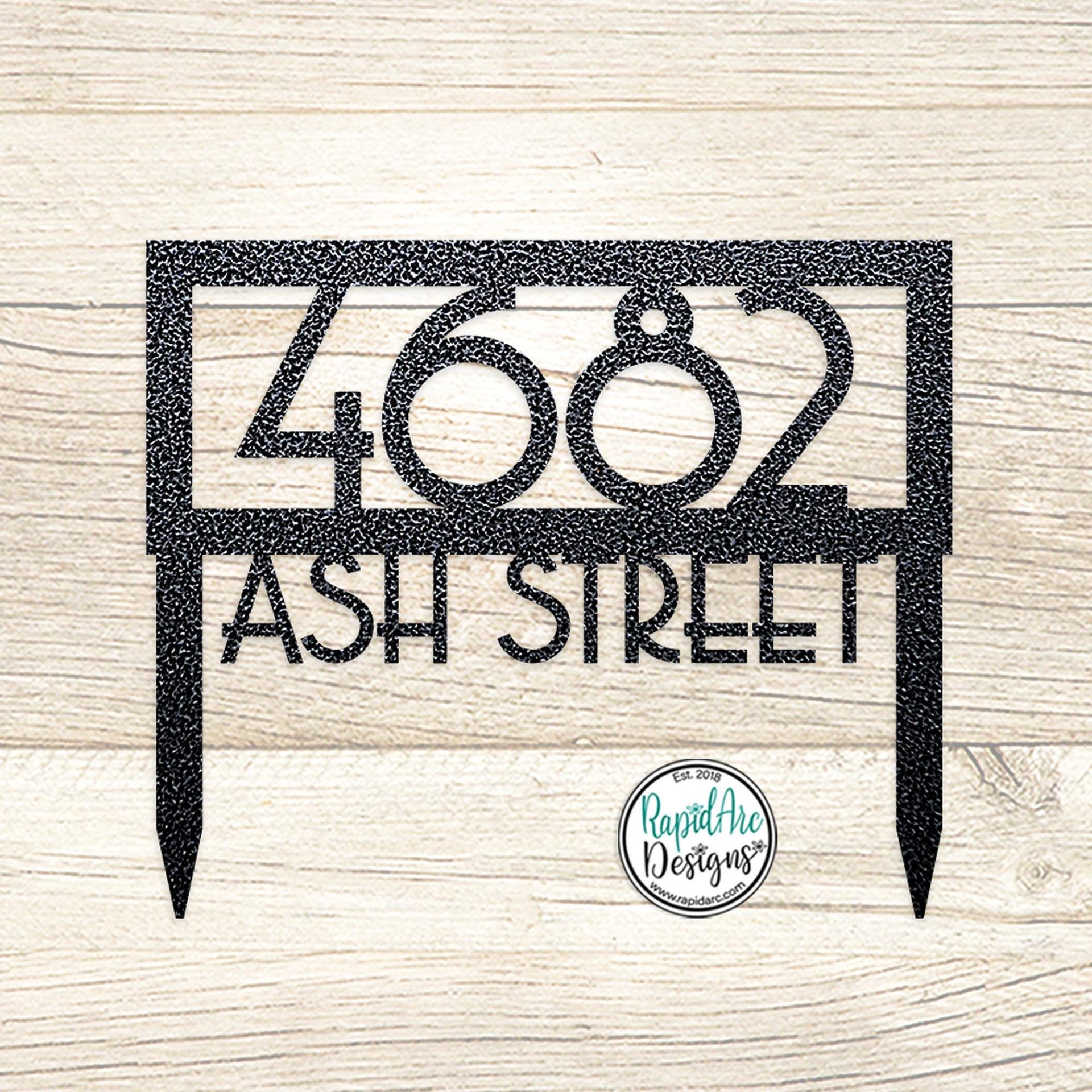 Framed MCM Metal Address Sign with Stakes | Mid Century Modern House Number