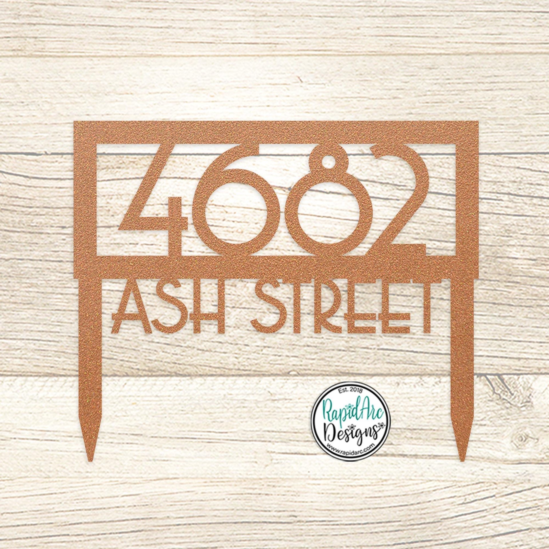 Framed MCM Metal Address Sign with Stakes | Mid Century Modern House Number