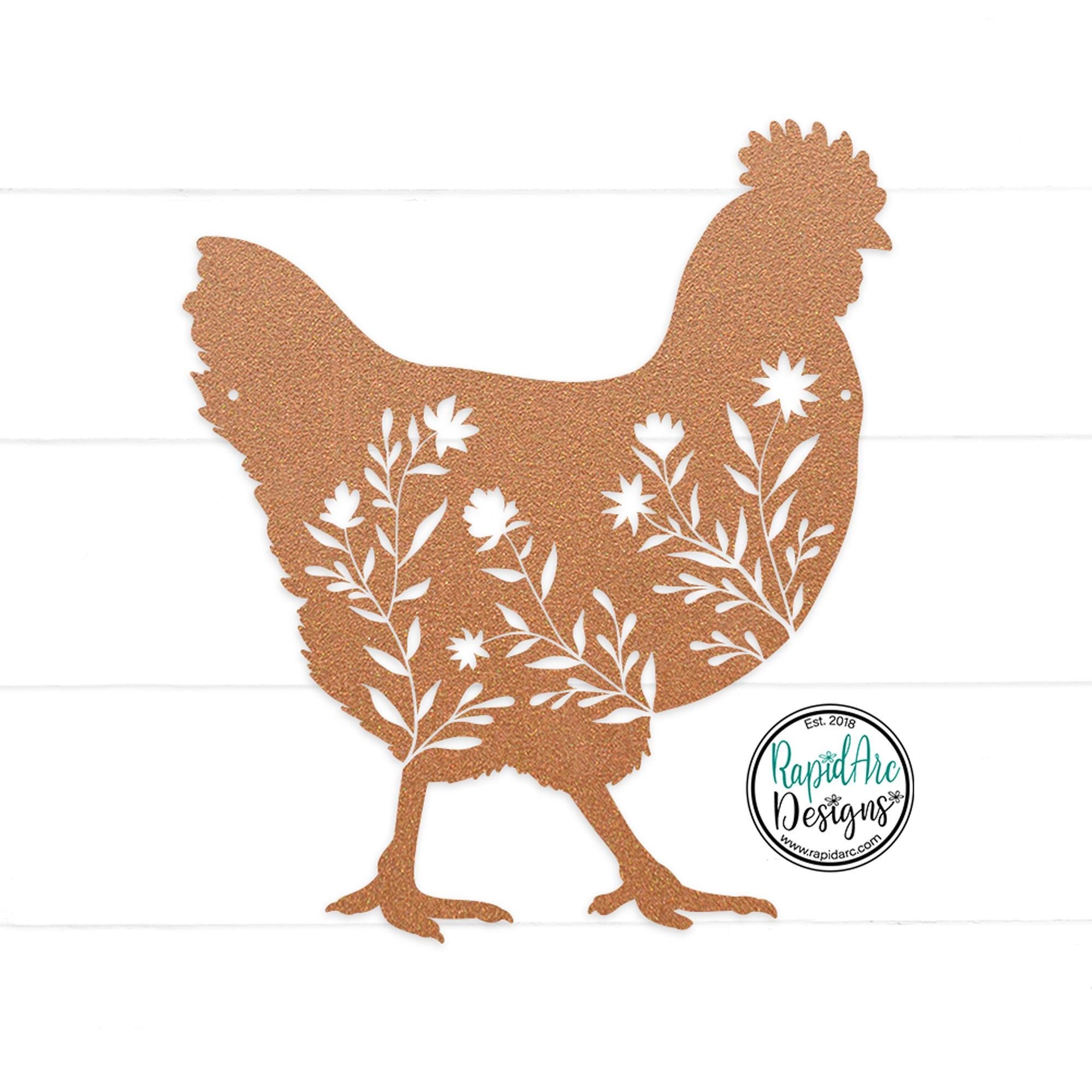Floral Chicken Metal Wall Art | 14 Gauge Steel Farmhouse Decor