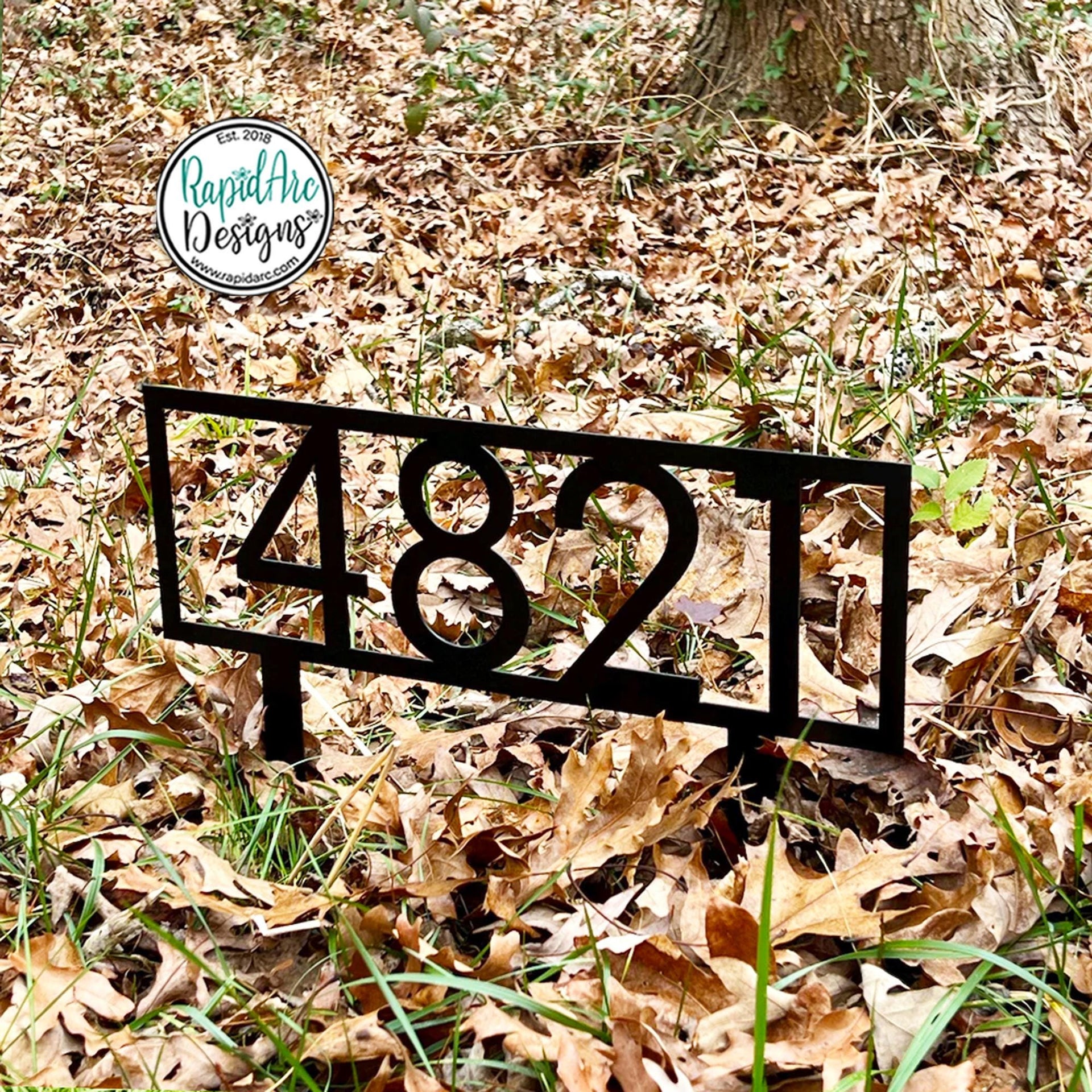 Modern Metal House Number Sign with Stakes | Modern Deco Font Address Sign | Elegant Front Yard Decor