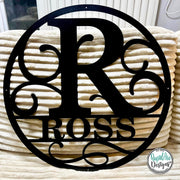 Personalized Metal Monogram Name Sign - Custom Family Name Sign - Photo Gallery Wall Decor - Front Door Hanger - Round Monogram Name Sign