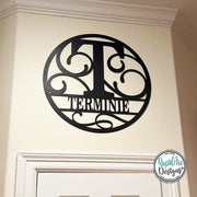 Personalized Metal Monogram Name Sign - Custom Family Name Sign - Photo Gallery Wall Decor - Front Door Hanger - Round Monogram Name Sign