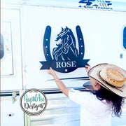 Custom Horse Name Sign: Metal Horseshoe Monogram, Western Farm Decor